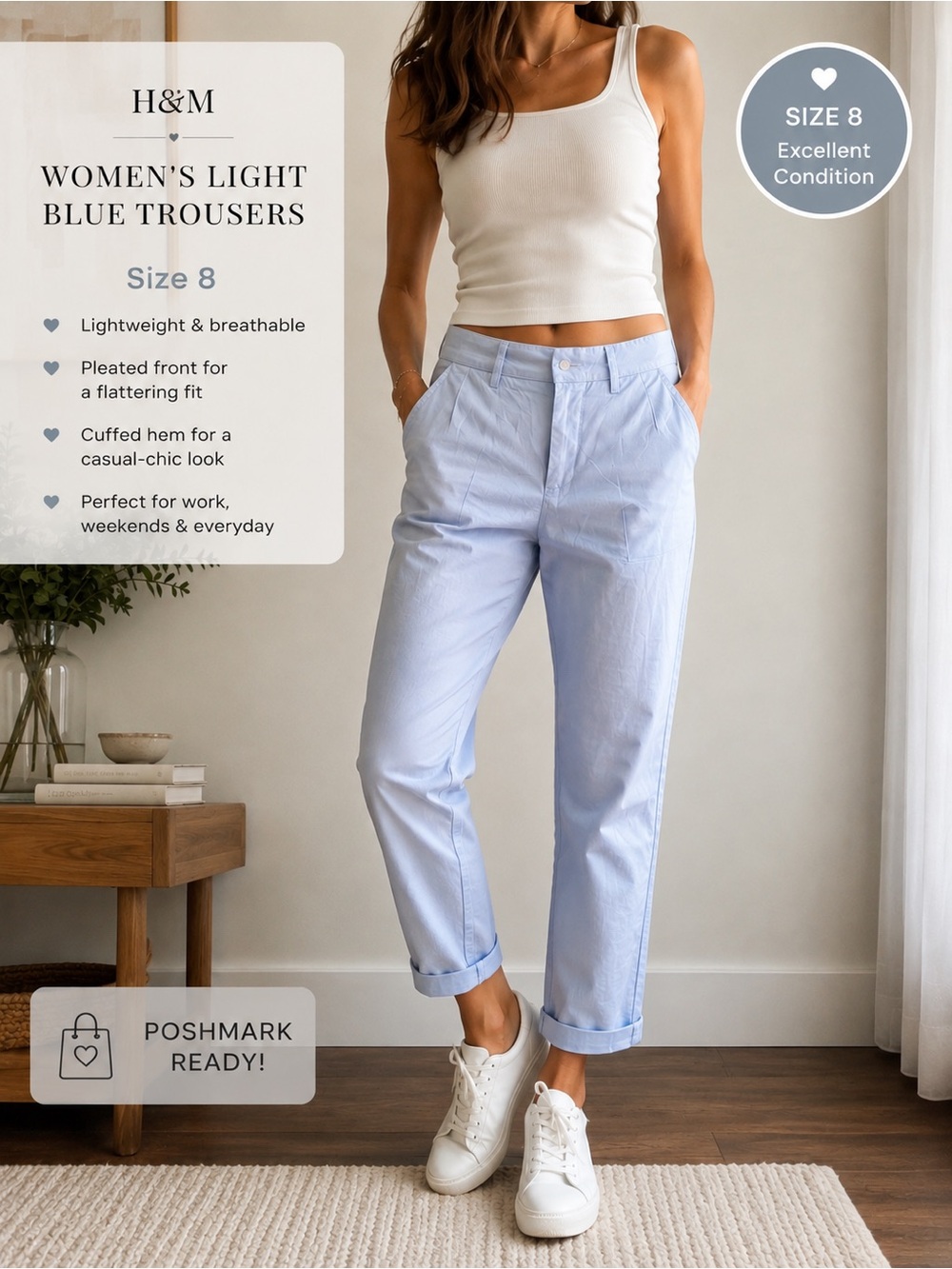 H&M Women's Light Blue Trousers